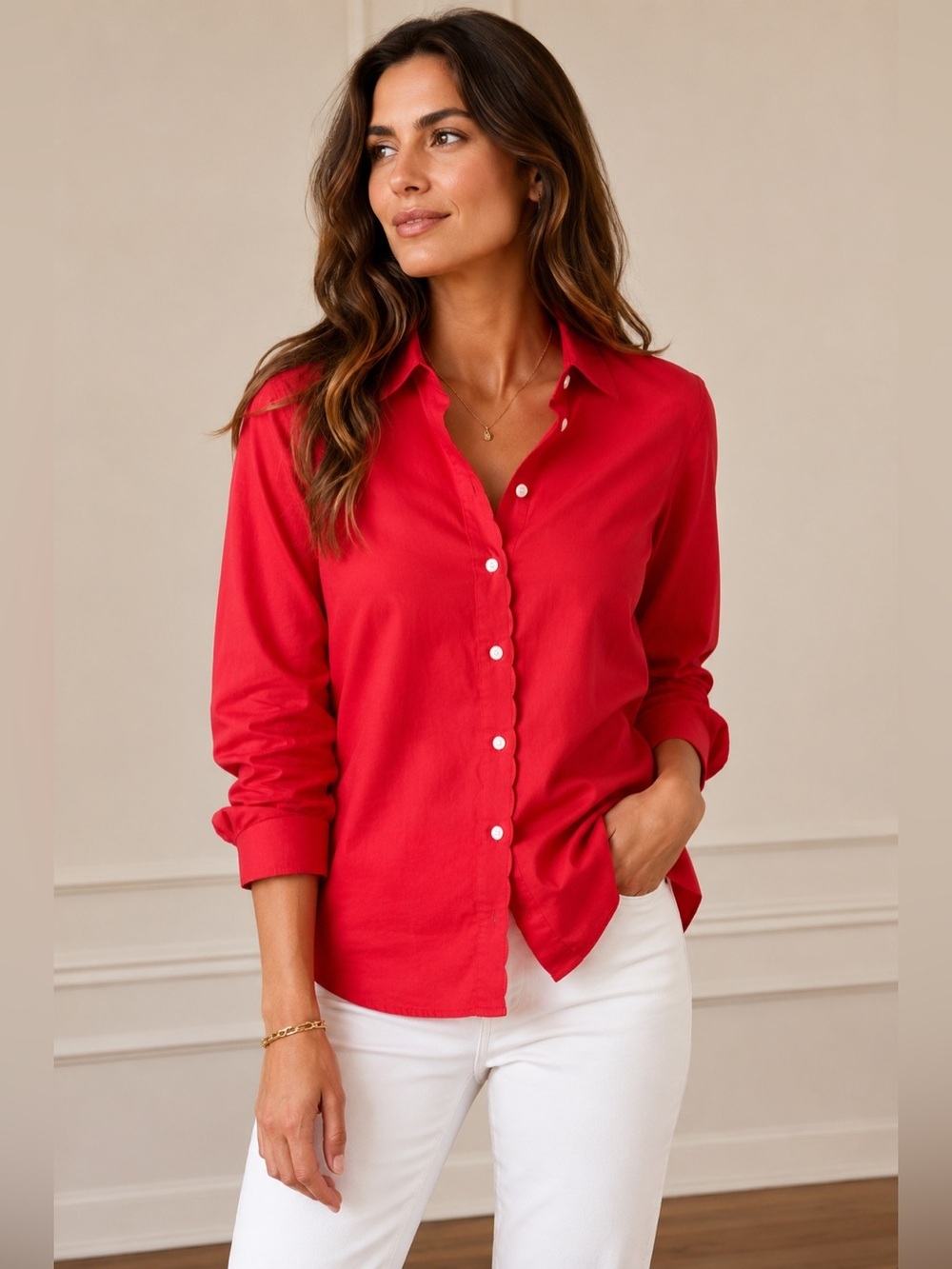 NEW • Draper James • Scalloped Elliot Shirt Red 6